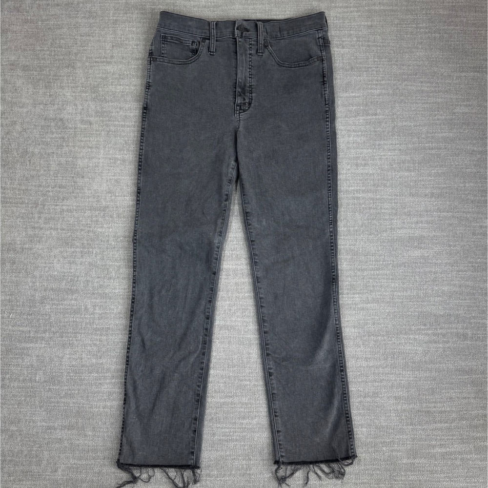 Madewell Stovepipe Jeans High Rise Frayed Raw Hem Faded Black Gray Size 28 Edgy
